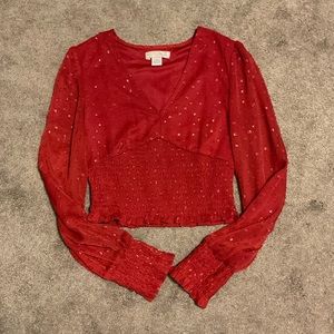 3/$13💞Red V-neck Shimmer Top